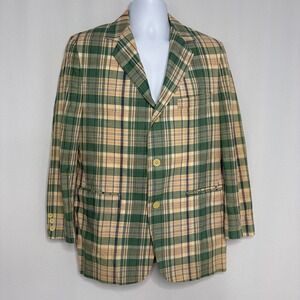Vintage Gordon of Philadelphia Plaid Blazer Green Tan 3 Button Sport Coat 42R